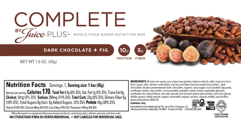 Juice Plus+ Complete Dark Chocolate and Fig Bars label