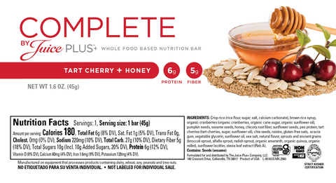 Juice Plus+ Complete Tart Cherry and Honey Bars label